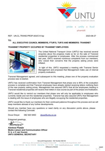 TRANSNET PROPERTY OCCUPIED BY TRANSNET EMPLOYEES