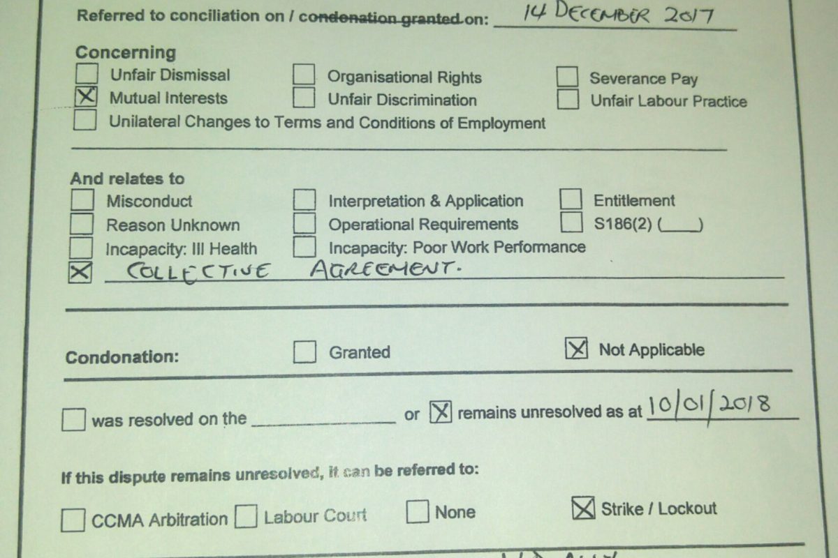 STRIKE CERTIFICATE ISSUED AGAINST PRASA FOR NOT ADHERING TO LAST YEAR’S WAGE AGREEMENT