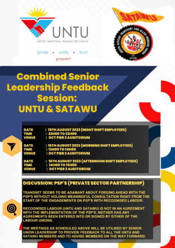 Combined Senior Leadership Feedback Session UNTU & SATAWU