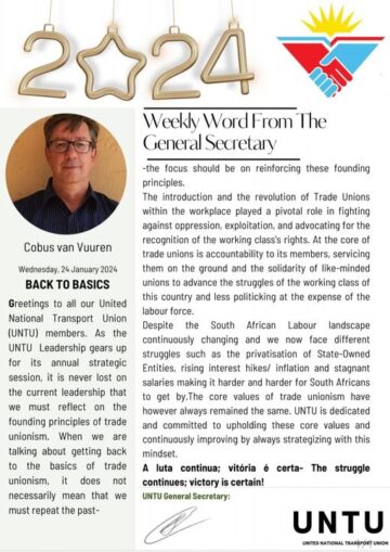 #UNTUCARES: WEEKLY WORD FROM THE GENERAL SECRETARY COBUS VAN VUUREN.