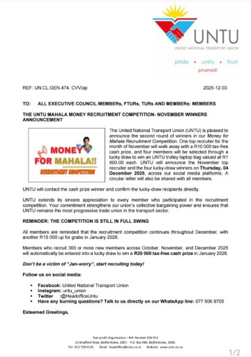 🚨UNTU MONEY FOR MAHALA RECRUITMENT COMPETITION: NOVEMBER WINNERS TO BE ANNOUNCED
