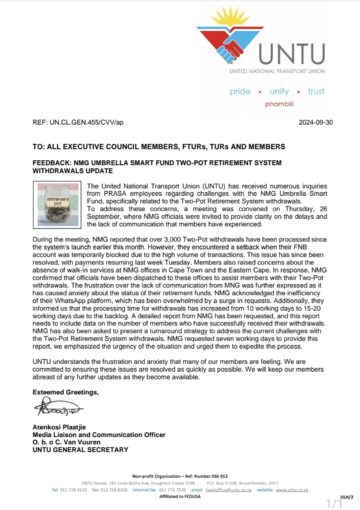 FEEDBACK: NMG UMBRELLA SMART FUND TWO-POT RETIREMENT SYSTEM WITHDRAWALS