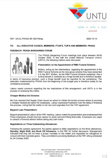 FEEDBACK: PRASA BARGAINING FORUM