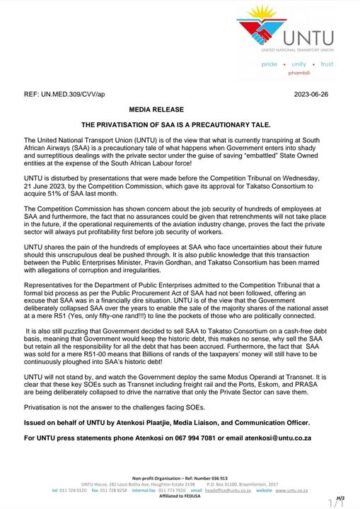 THE PRIVATISATION OF SAA IS A PRECAUTIONARY TALE