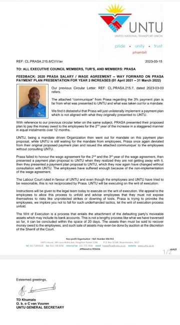 FEEDBACK: 2020 PRASA SALARY / WAGE AGREEMENT – WAY FORWARD ON PRASA PAYMENT PLAN PRESENTATION FOR YEAR 2 INCREASES (01 April 2021 – 31 March 2022)