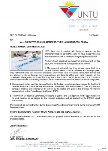 PRASA: MANDATORY MEDICAL AID