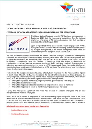 FEEDBACK: AUTOPAX MEMBERSHIP FORMS AND FEE DEDUCTIONS