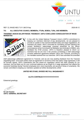 TRANSET 2025/26 SALARY/WAGE FEEDBACK: UNTU CONCLUDES CONSOLIDATION OF SALARY/ WAGE MANDATES