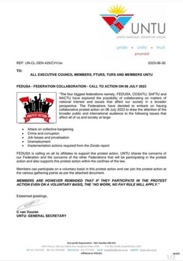 FEDUSA- FEDERATION COLLABORATION- CALL TO ACTION ON 06 JULY 2023