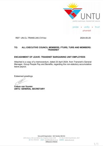 ENCASHMENT OF LEAVE: TRANSNET BARGAINING UNIT EMPLOYEES