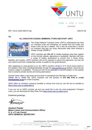 #UNTU MEMBERS QUALIFY FOR A 10% DISCOUNT WHEN THEY MAKE HOLIDAY BOOKINGS THROUGH GOMELO.