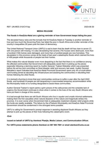 THE FLOODS IN KWAZULU-NATAL ARE A GLARING REMINDER OF HOW GOVERNMENT KEEPS FAILING THE POOR