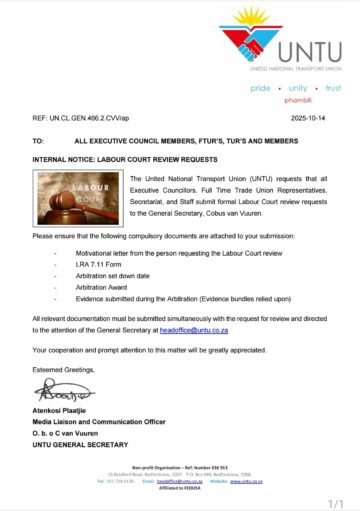 INTERNAL NOTICE: LABOUR COURT REVIEW REQUESTS