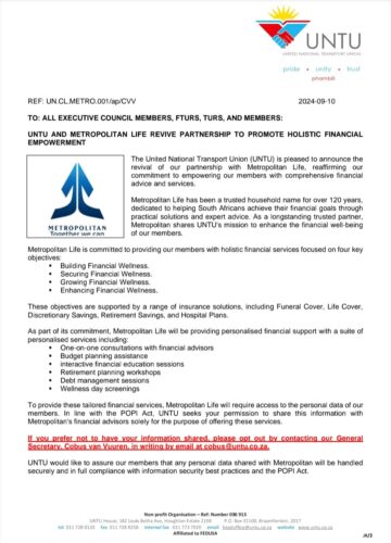 UNTU AND METROPOLITAN REVIVE PARTNERSHIP TO PROMOTE HOLISTIC  FINANCIAL EMPOWERMENT.