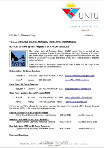 NOTICE: MARITIME SPECIAL PROJECTS & SA CARGO SERVICES