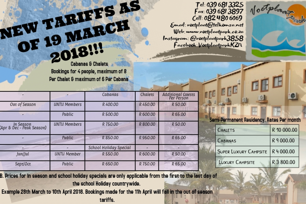 VOETPLAATPARK HAS REVISED ITS TARIFF STRUCTURES – BOOK YOUR HOLIDAY TODAY!