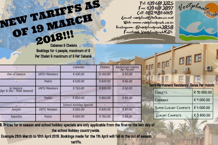 VOETPLAATPARK HAS REVISED ITS TARIFF STRUCTURES – BOOK YOUR HOLIDAY TODAY!