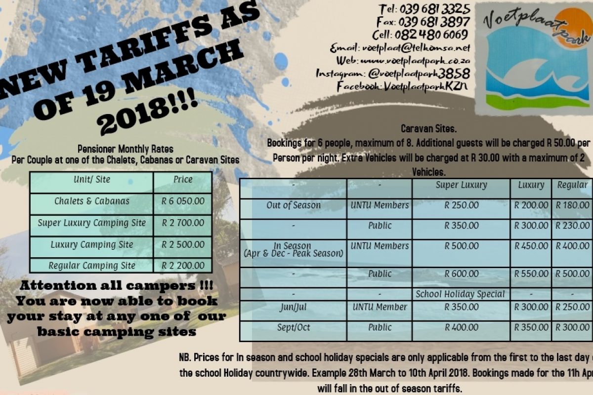 VOETPLAATPARK HAS REVISED ITS TARIFF STRUCTURES – BOOK YOUR HOLIDAY TODAY!