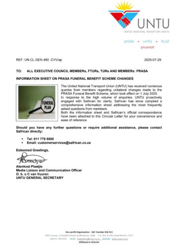 INFORMATION SHEET ON PRASA FUNERAL BENEFIT SCHEME CHANGES