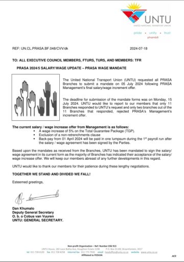 PRASA 2024/5 SALARY/WAGE MANDATE.