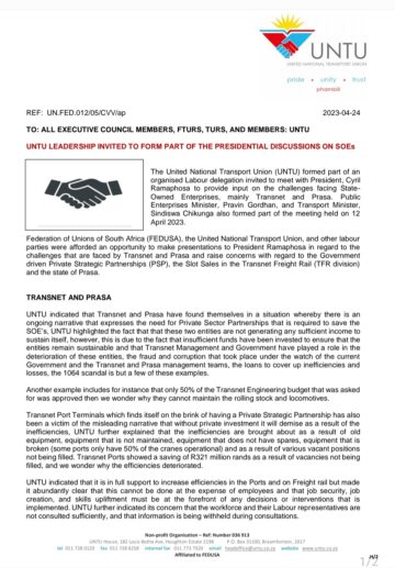 UNTU INVITED TO FORM PART OF PRESIDENTIAL DISCUSSION ON SOE’S