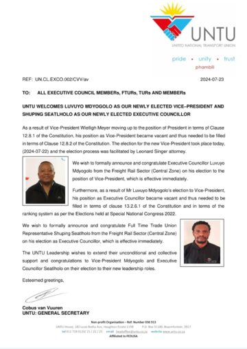 UNTU WELCOMES LUVUYO MDYOGOLO AS OUR NEWLY ELECTED VICE–PRESIDENT AND  SHUPING SEATLHOLO AS OUR NEWLY ELECTED EXECUTIVE COUNCILLOR.
