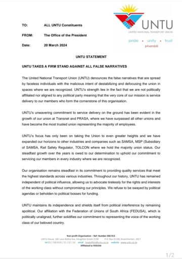 UNTU TAKES A FIRM STAND AGAINST ALL FALSE NARRATIVES.
