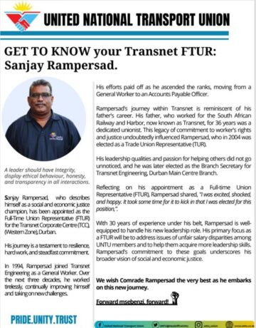 GET TO KNOW YOUR TRANSNET FTUR: SANJAY RAMPERSAD