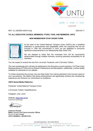 NEW MEMBERSHIP STOP ORDER FORM.