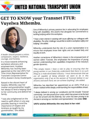 GET TO KNOW: TRANSNET FTUR, VUYELWA MTHEMBU.