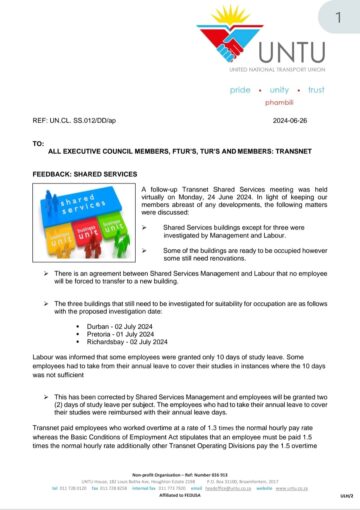 FEEDBACK: SHARED SERVICES.