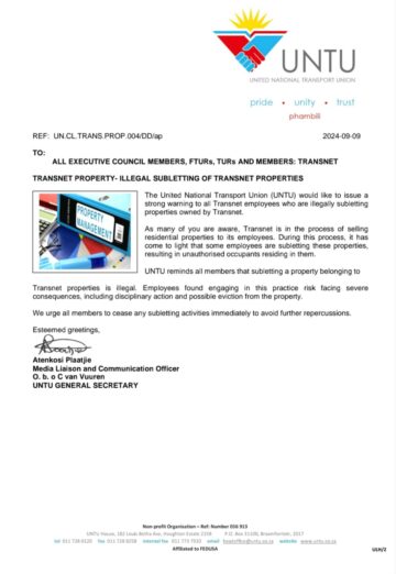 TRANSNET PROPERTY- ILLEGAL SUBLETTING OF TRANSNET PROPERTIES.