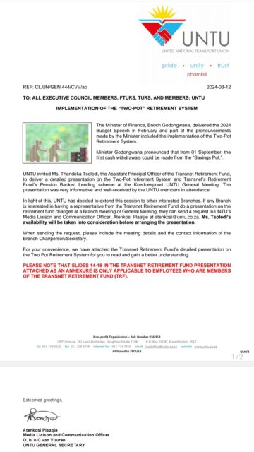 IMPLEMENTATION OF THE “TWO-POT” RETIREMENT SYSTEM